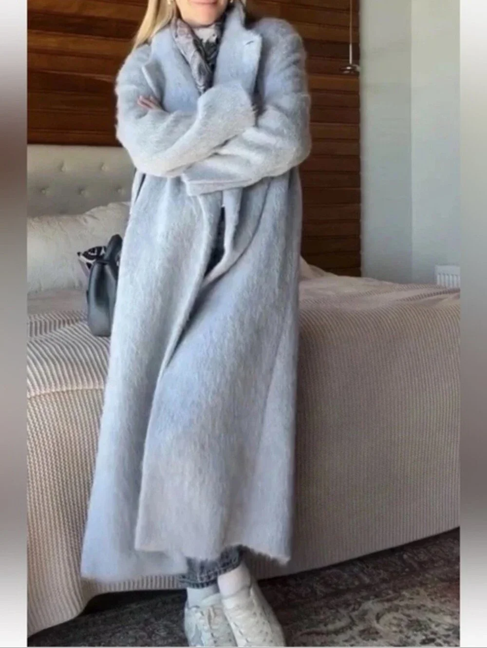 ZARA STRAIGHT COAT WITH MANTECO WOOL Size M Blue